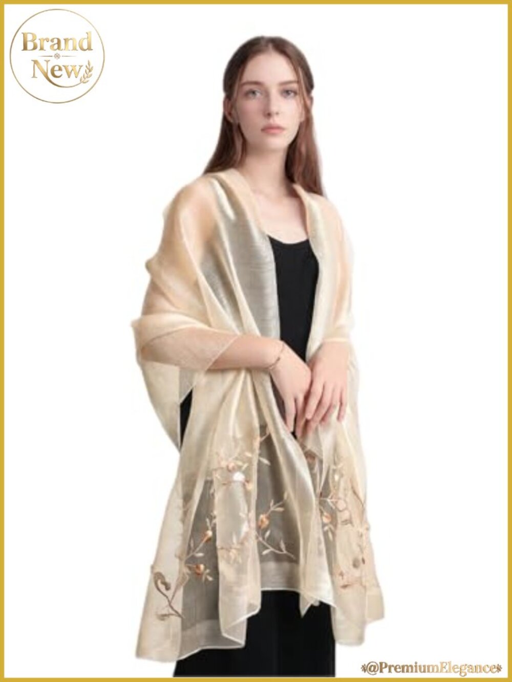 Silk Blend Embroidered Floral Shawl Wrap Sequined Evening Scarf